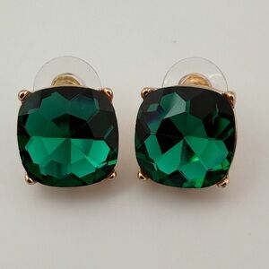 Sparkling Elegance Green Rhinestone Stud Earrings Gold Toned